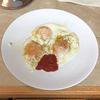 Breakfast - eggs with homemade ketchup.